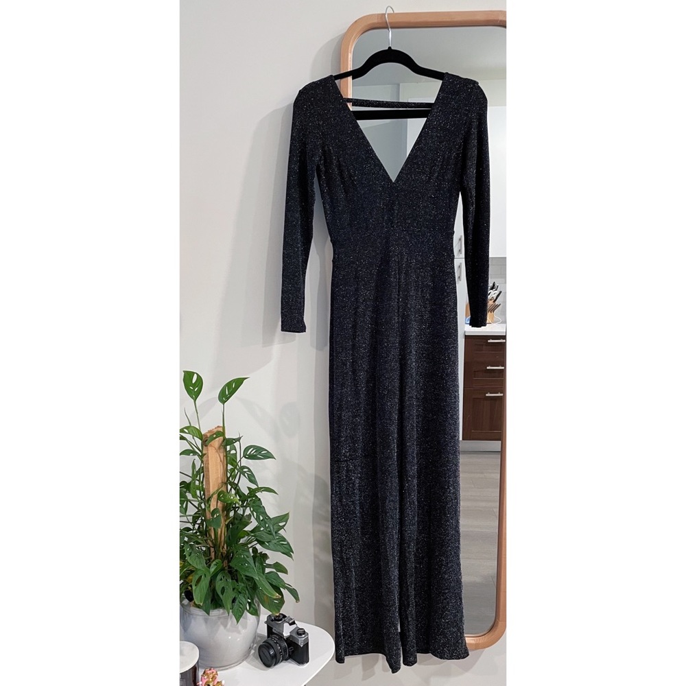 Black with Silver Metallic Weave Jumpsuit